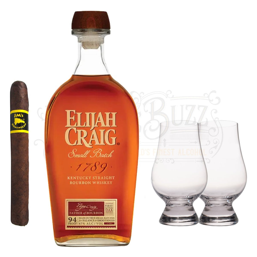 Elijah Craig Small Batch with Glencairn Glass Set & Cigar - BottleBuzz