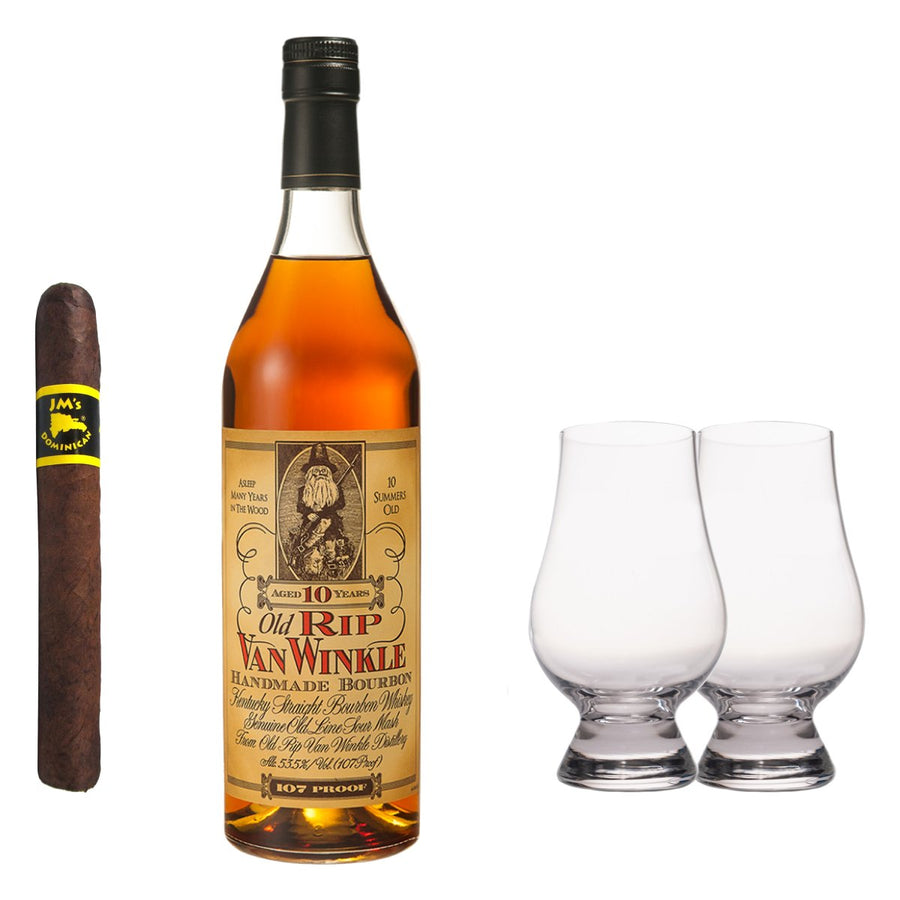 Pappy Van Winkle 10 Year Bourbon with Glencairn Set & Cigar Bundle - BottleBuzz