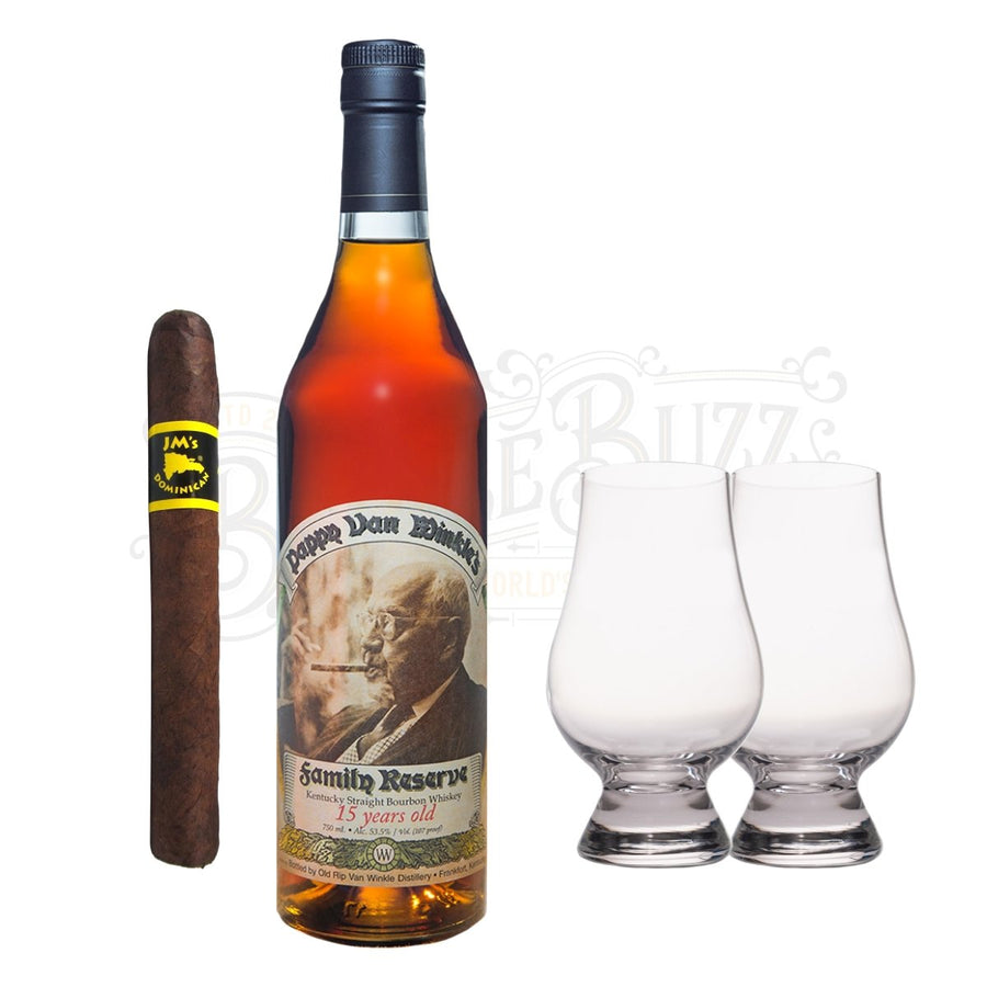 Pappy Van Winkle 15 Year Bourbon with Glencairn Set & Cigar Bundle - BottleBuzz