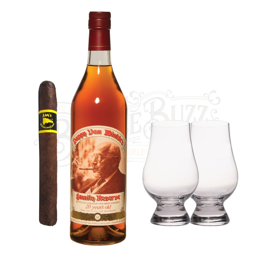 Pappy Van Winkle 20 Year Bourbon with Glencairn Set & Cigar Bundle - BottleBuzz