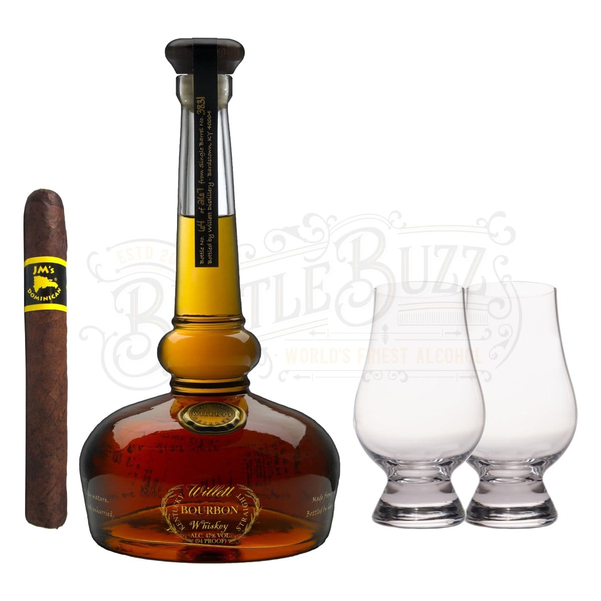 Willett Pot Still Reserve with Glencairn Set & Cigar Bundle - BottleBuzz
