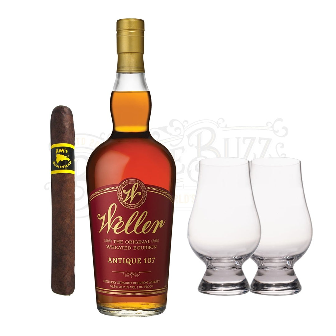 W.L. Weller Antique 107 Bourbon with Glencairn Set & Cigar Bundle - BottleBuzz